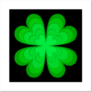 Lucky four-leaf clover, Irish shamrock in green layers Posters and Art